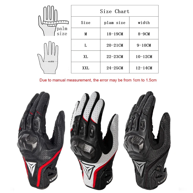 

Motorcycle Gloves Breathable Leather Touchscreen Full Finger Seasons Gloves with Carbon Fiber Hard Knuckle Anti-fall Protect