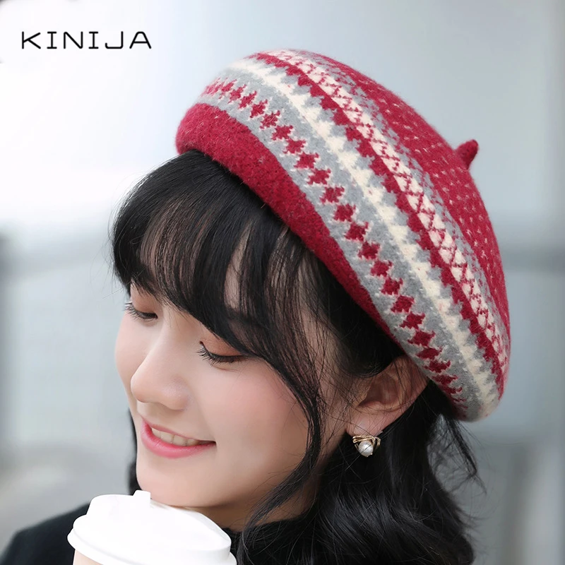 Мексиканская Этническая ретро теплая шерстяная шапка бини для женщин