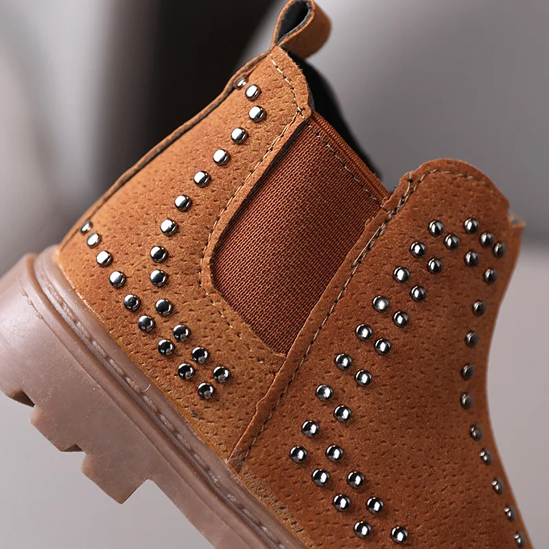 

2021 Girl Boots Stylish Rivet Snow Boots Children Ankle Autumn Winter Shoes For Kids Boys Leather Boots 3 4 5 6 7 8 9 10 11 12