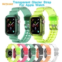 silicone transparent glacier strap for apple watch band 38404244mm bracelet with frame for iwatch se smartwatcch watchband