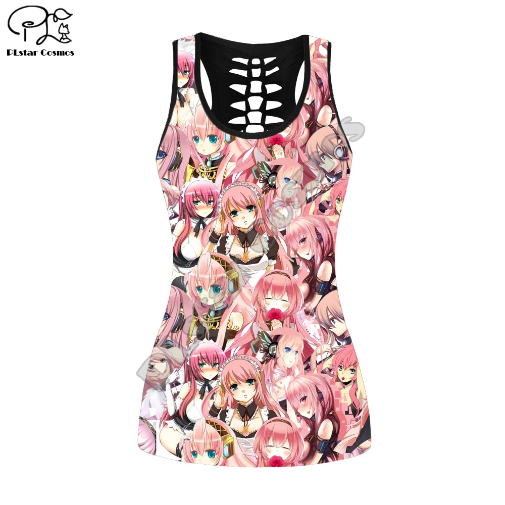 

2020 Beach summer Tank tops Sexy Girl Anime Megurine Luka 3D Printed womens HOllow Out vest Casual Women Fashion vest