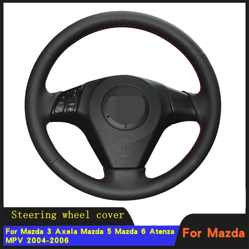 

DIY Hand-stitched Black Genuine Leather Car Steering Wheel Cover For Mazda 3 Axela Mazda 5 Mazda 6 Atenza MPV 2004 2005 2006