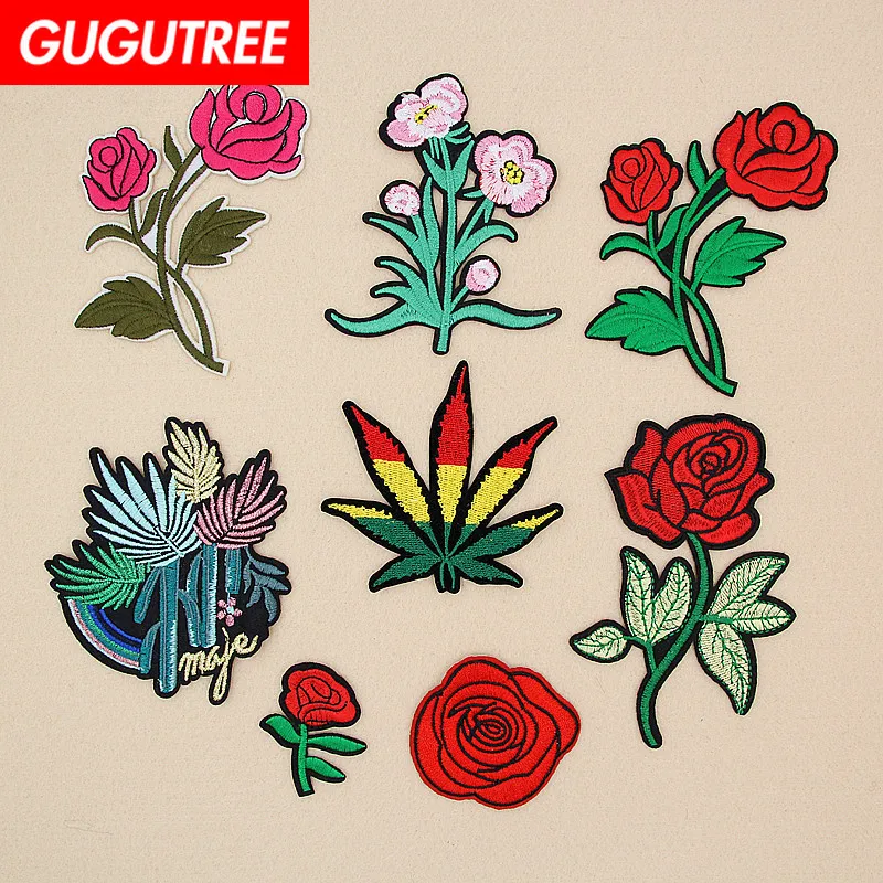 GUGUTREE вышивка нашивки в виде розы цветок патчи значки аппликации для одежды XW-141 |