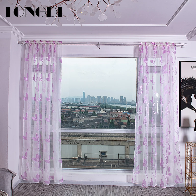 TONGDI белая Тюлевая занавеска с принтом элегантные листья цветочные волны