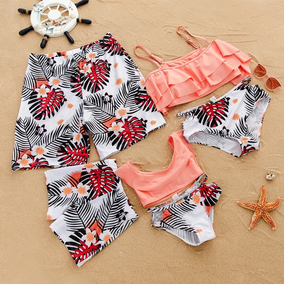 

Tropical plants Print Matching Swimsuits