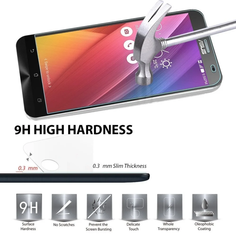 Закаленное стекло для Asus Zenfone 2 ZE500CL ZE551ML 550KL 520KL 500KL 601KL ZB551KL ZD551KL Защита экрана A400 A500