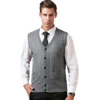 2020 autumn and winter mens woolen sleeveless vest v neck single breasted cardigan wheat jacquard business knitted waistcoat