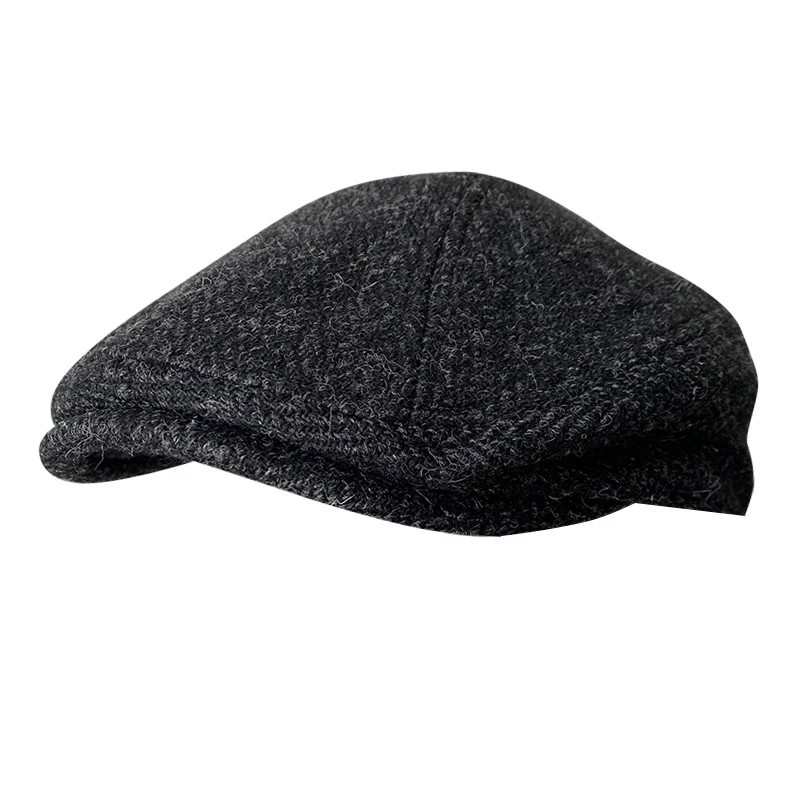 

Pure Wool Men's Berets Winter High Quality Wool Newsboy Hats Herringbone Octagon Cap Dark Gray Men Women Gatsby Flat Hat BLM385