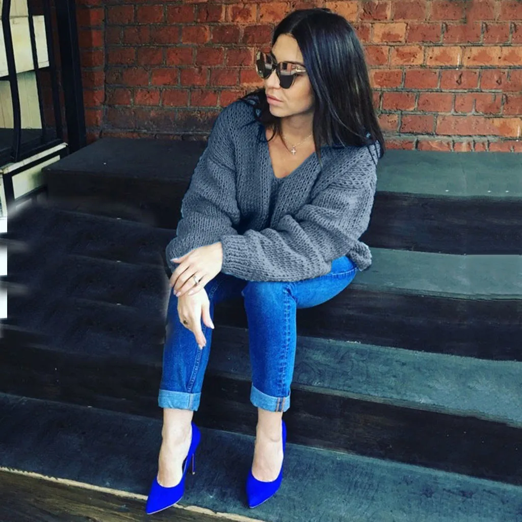 Модный зимний женский теплый свитер Повседневный однотонный длинный рукав