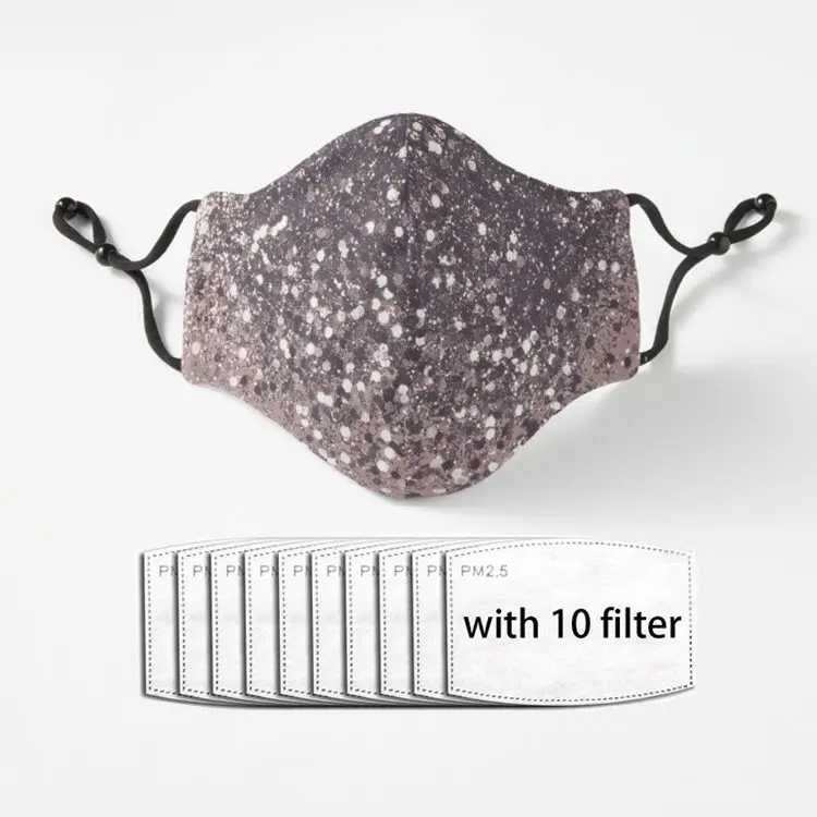 

Sparkling Mauve Lady Glitter 3 shiny decor art Adult Mask Dust Reusable Luxury Polyester Face Mouth Mask With Filter