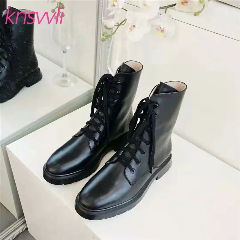 Мотоциклетные женские ботинки из натуральной кожи с вышивкой Короткие на