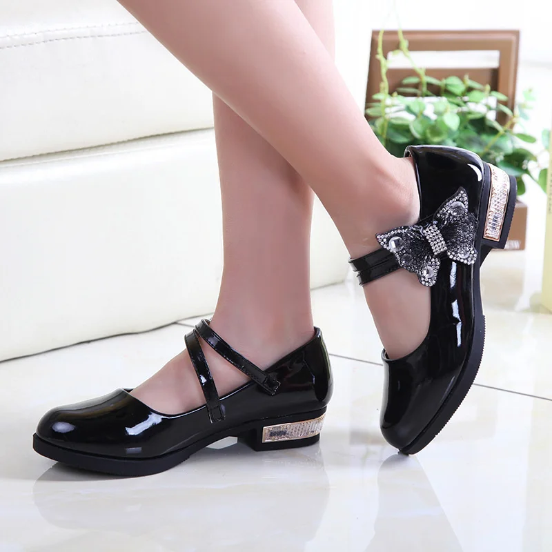 Big Girls Leather Shoes White Wedding Butterfly Mary Janes Patent Princess Party Single Shoe Black Red Baby Kids |