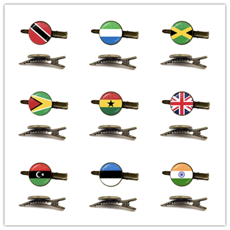 

Зажим для галстука со стеклянным кабошоном, с изображением Государственного флага Тринидада, Сьерра-leone, Ямайки, Гайаны, Ганы, Великобритани...