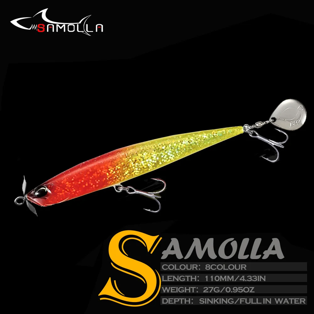 

Pencil Fishing Lure Sinking Spoon Whopper Bait Weights 27g Pesca Trolling Perch Fish Tackle Artificial Baits Double Hooks Lures