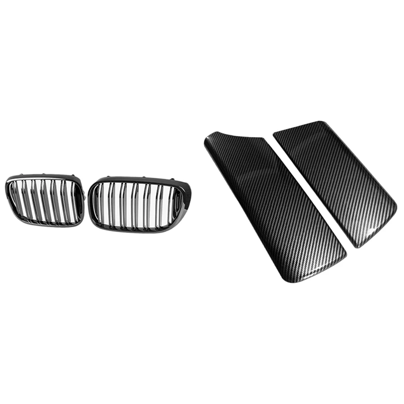 

2 Set Car Accessories: 1 Set Car Double Front Kidney Grill Grille & 1 Set Center Armrest Box Covers Console Box