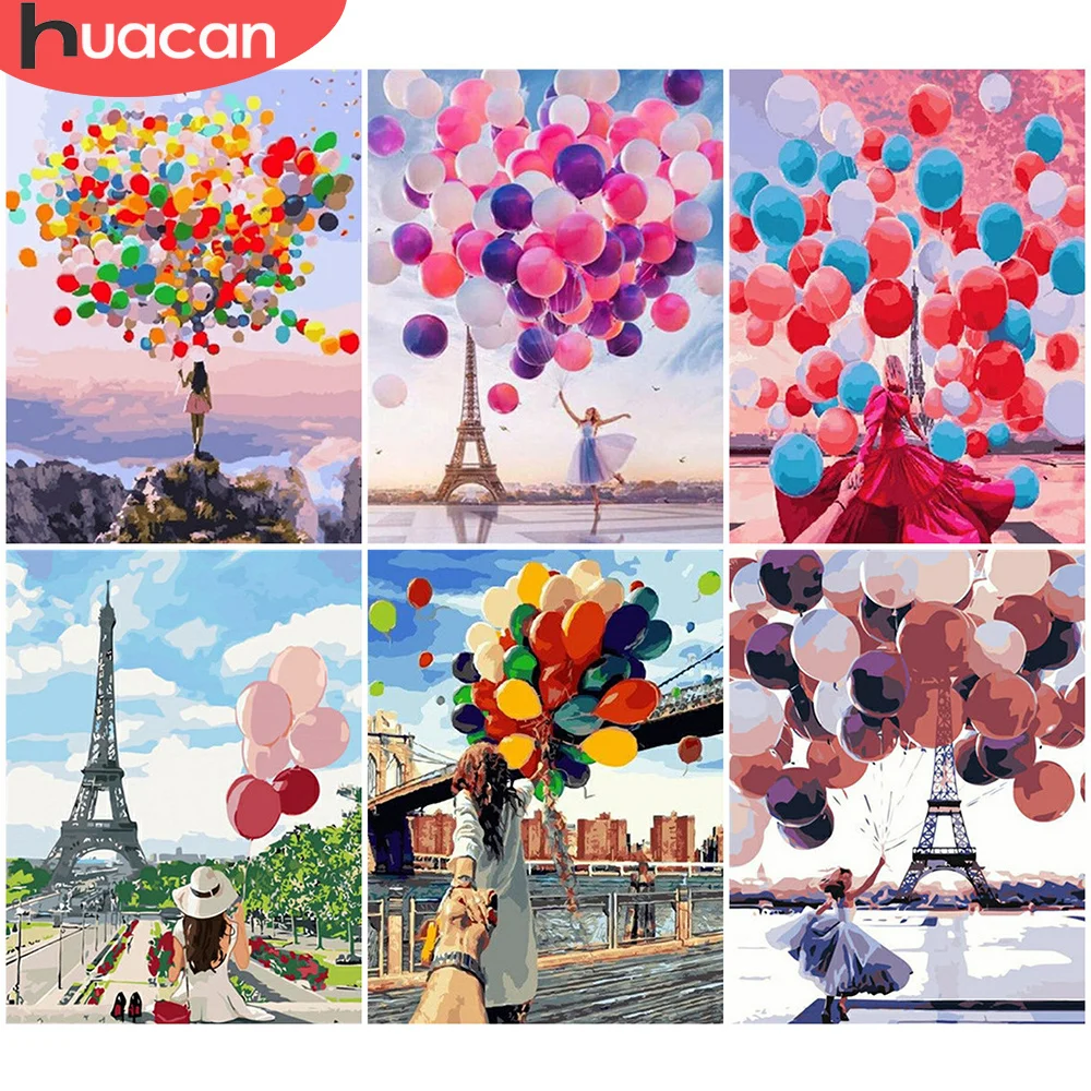 

HUACAN DIY Diamond Painting Scenery Balloon Full Square Diamond Embroidery Figure Girl Rhinestone Of Picture Tower Decor