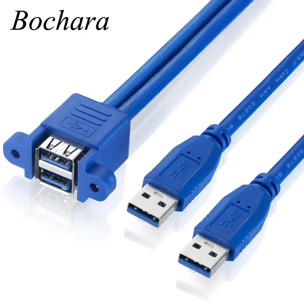Bochara USB 3,0 удлинитель двойной USB3.0 штекер к двойной USB3.0 Женский с винтовой панелью крепление 50 см