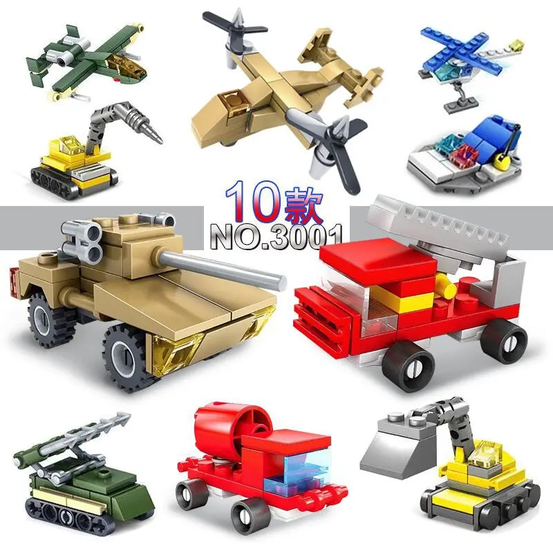 10 штук военного пожарного вертолета танков грузовик истребителя городских спецназовцев MOC сцена строительных блоков модели игрушек для детей.