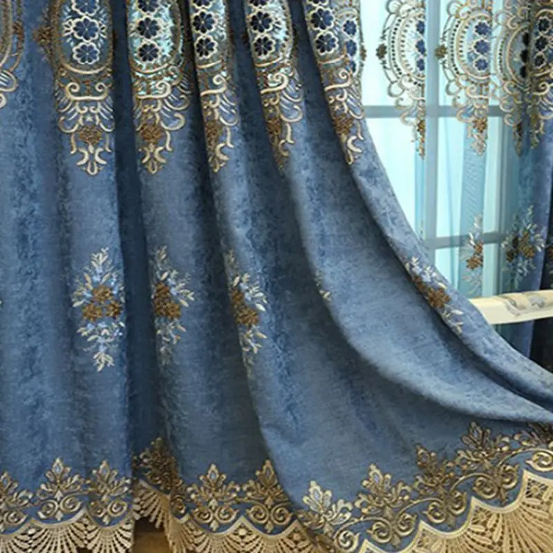 Curtain Cloth Утолщенная шенилловая европейская роскошная вышивка занавески s оконные шторы Элегантные цветы тенты занавески для гостиной wp319-30 - Цвет: Curtain Cloth