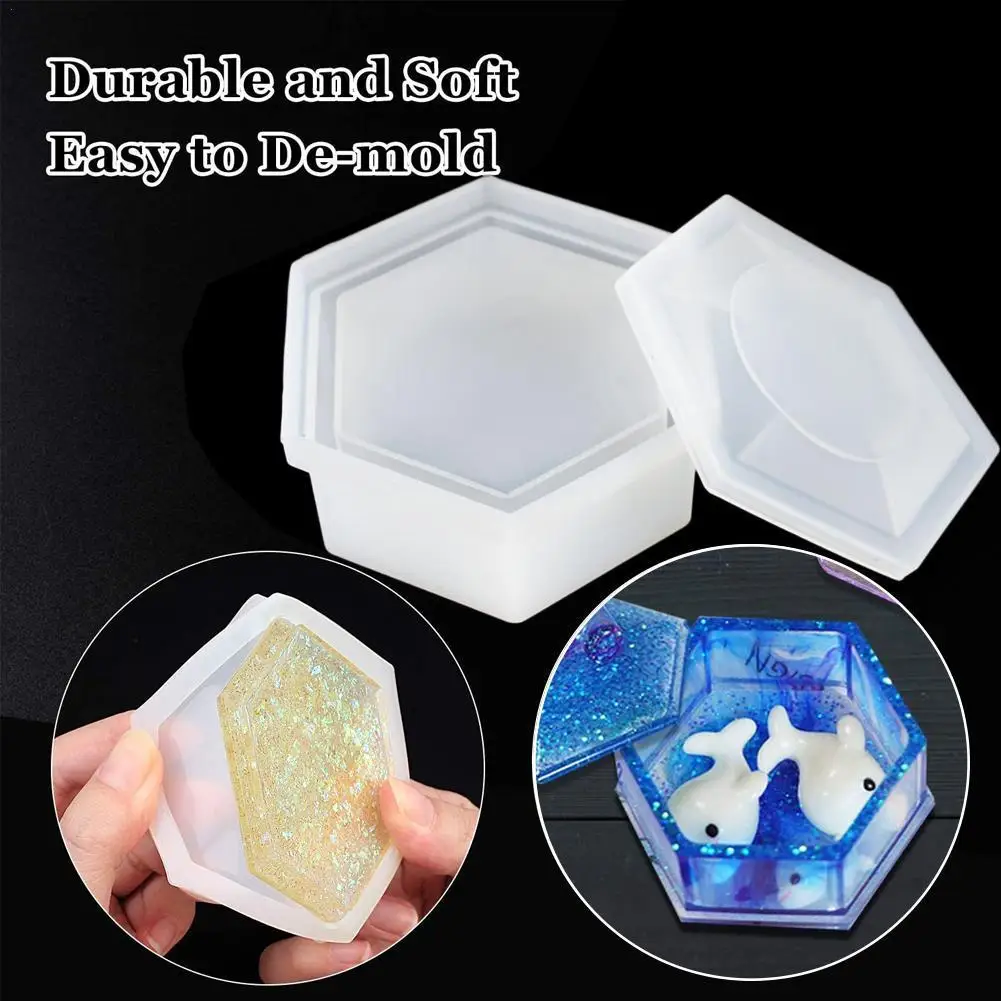 

New Arrival Transparent DIY Silicone Craft Tools Hexagon Resin Mould Jewellery Necklace Mold Casting Box Storage Q7V3