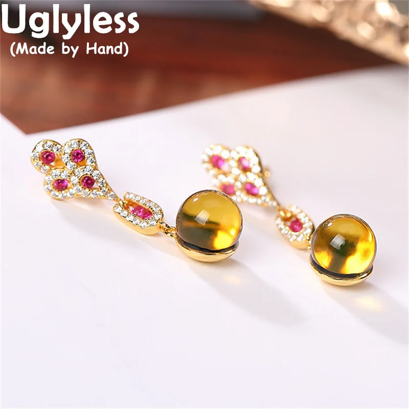 

Uglyless Sparkly Colorful Zircons Jewelry Sets for Women Natural Blue Amber Earrings Pendants Necklaces 925 Silver Dress + Chain