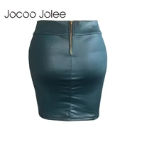 jocoo jolee women sexy pu leather skirts autumn zipper back faux leather mini skirts 2019 new fashion bodycon skirts cheap