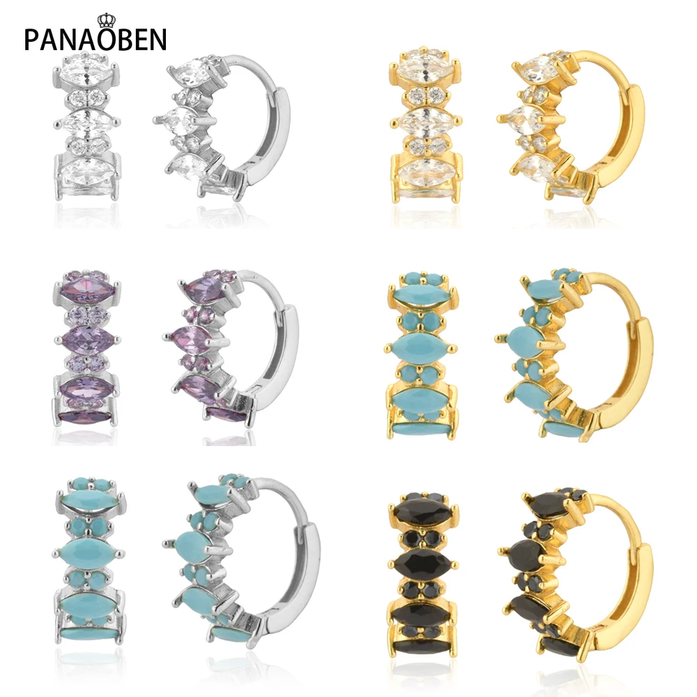 

Женские серьги из серебра 925 пробы PANAOBEN, золотистые, бирюзовые, черные кристаллы 2021 пробы, роскошные модные кольца Хрустальный пирсинг, изящ...