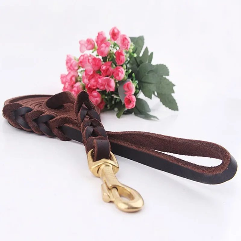 Кожаный поводок для собак плетеный дрессировки подходит средних и больших