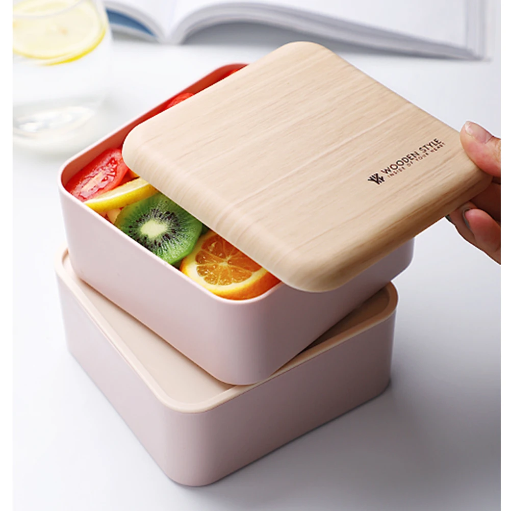 Двухслойный квадратный деревянный Ланч бокс для микроволновой печи|Коробки