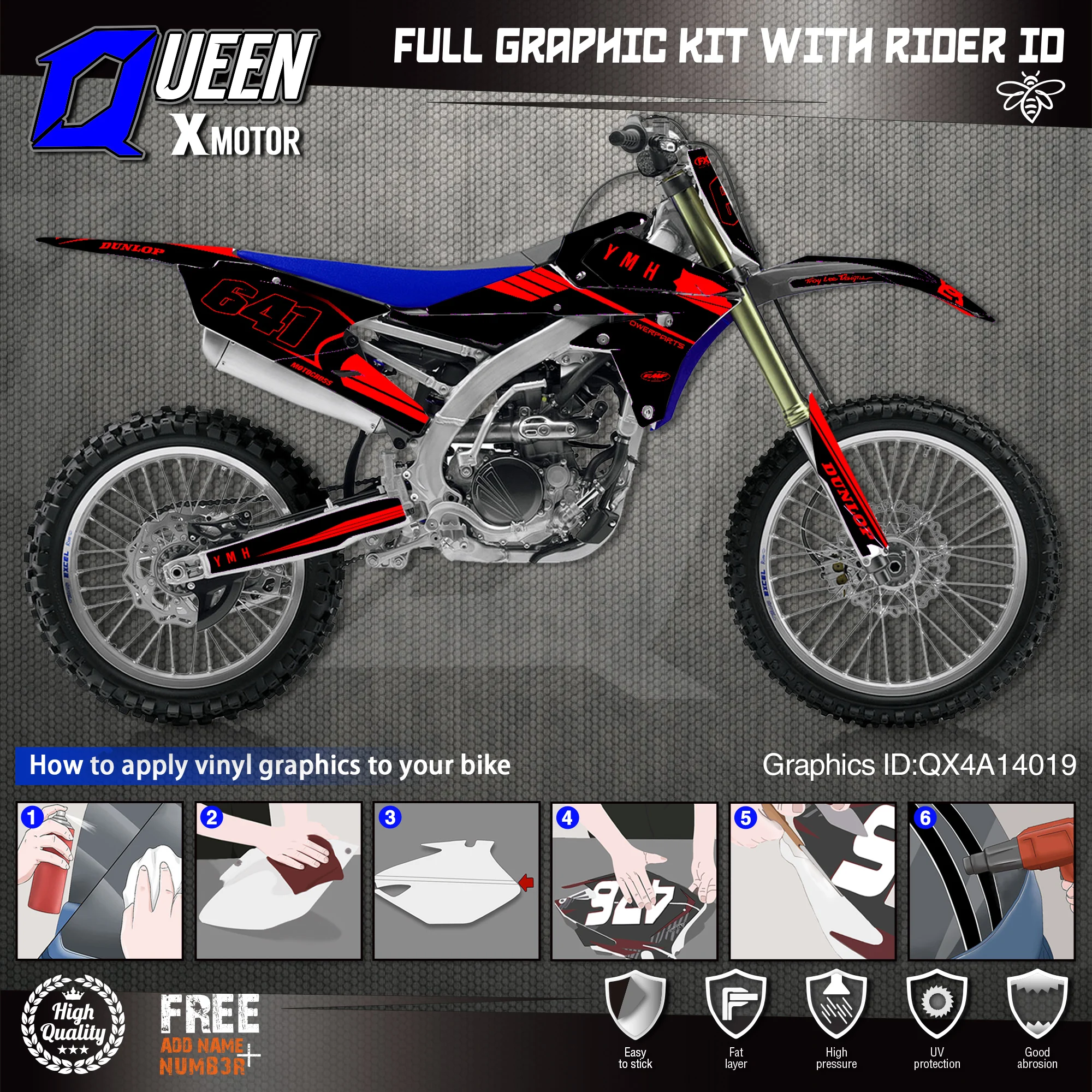 QUEEN X MOTOR Custom Team Graphics Backgrounds Decals 3M Stickers Kit For YAMAHA 14-18YZ250F 15-18YZ250FX WRF250 14-17YZ450F 019 |