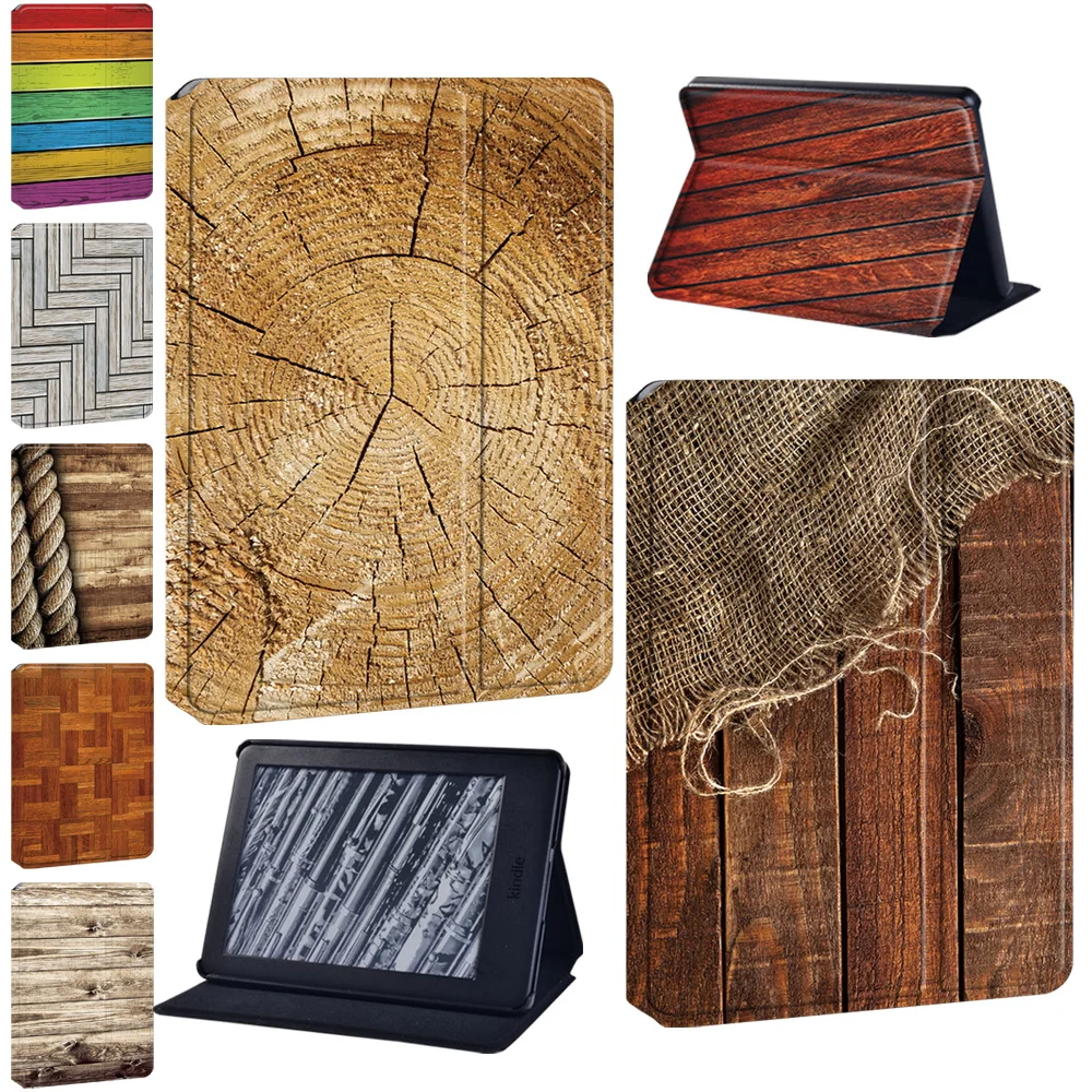 

Tablet Stand Cover Case for Paperwhite 1/2/3/4 Kindle 10th 2019/Kindle 8th Gen 2016 PU Leather Wood Pattern Shell