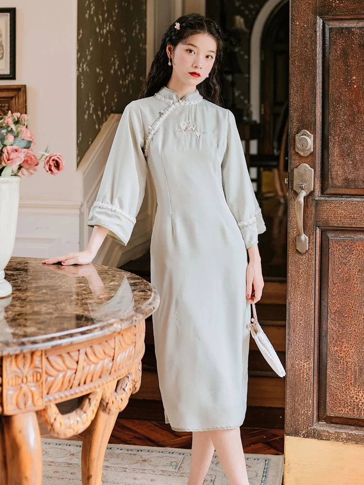 

2020 new fashion women's clothing Mandarin Collar Vintage Full dress women