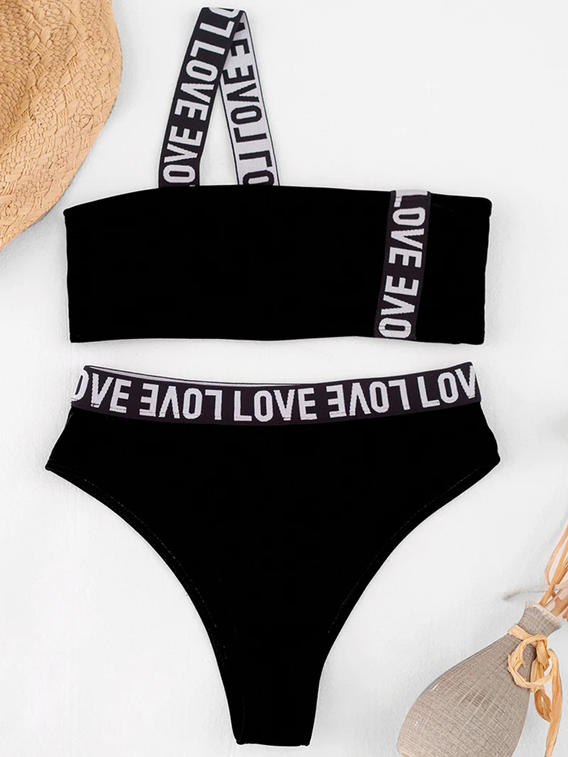 

Letter Printed Sports Swim Suit Bikini Mujer 2021 New Two Pieces Bikinis Set Push Up Swimsuit Women High Waist Beachwear Suits