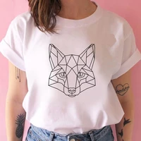 casual funny t shirt geometric fox print women tshirt gift lady yong girl top tee harajuku t shirt korean tops kawaii streetwear