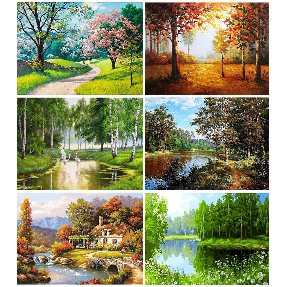 

DIY Painting By Numbers Landscape Tree Oil Painting Home Decor Handpainted Canvas Drawing Gift