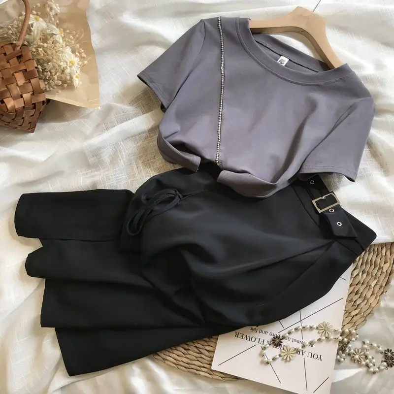 

Skirt Suit Plus Size Women's Summer 2021 High Waist Split Skirt Two-piece Suit Women's Thin T-shirt Top Ladies Summer Suit