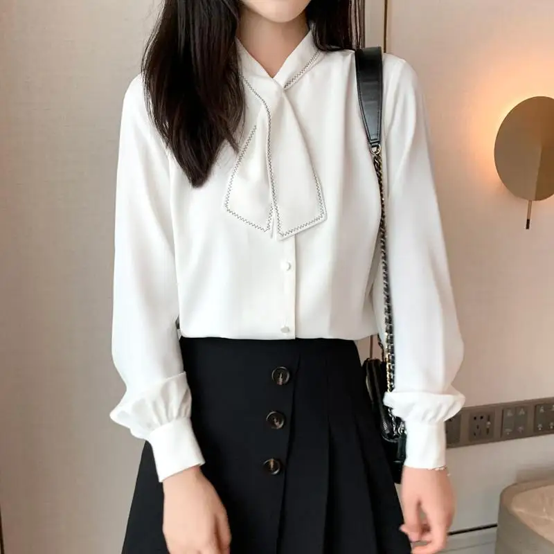 

Casual White Blue Chiffon Blouse Shirt Top Blusas Mujer De Moda 2021 Long Sleeve Blouse Women Blusa Feminina Female Tops Y301