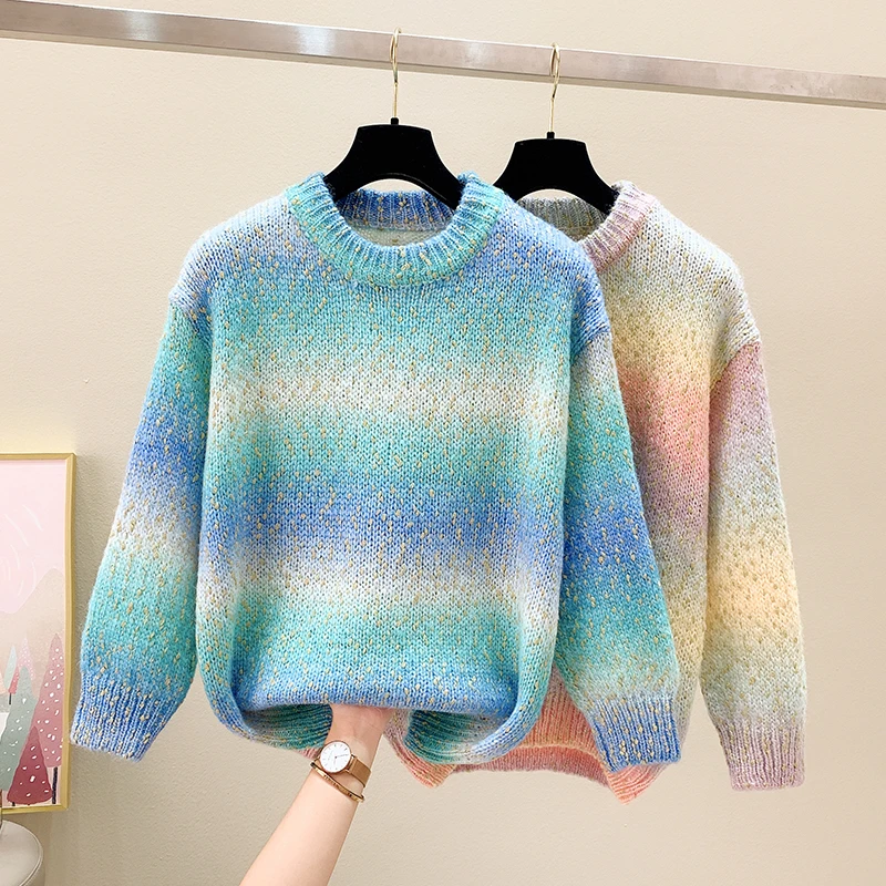 Блестящие шелковые пуловеры с градиентом женский новый зимний свитер в стиле