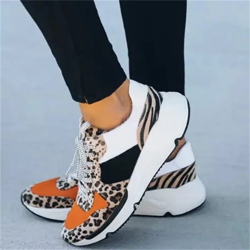 

Ladies sneakers fashion platform leopard print vulcanized women's shoes casual walking women's shoes