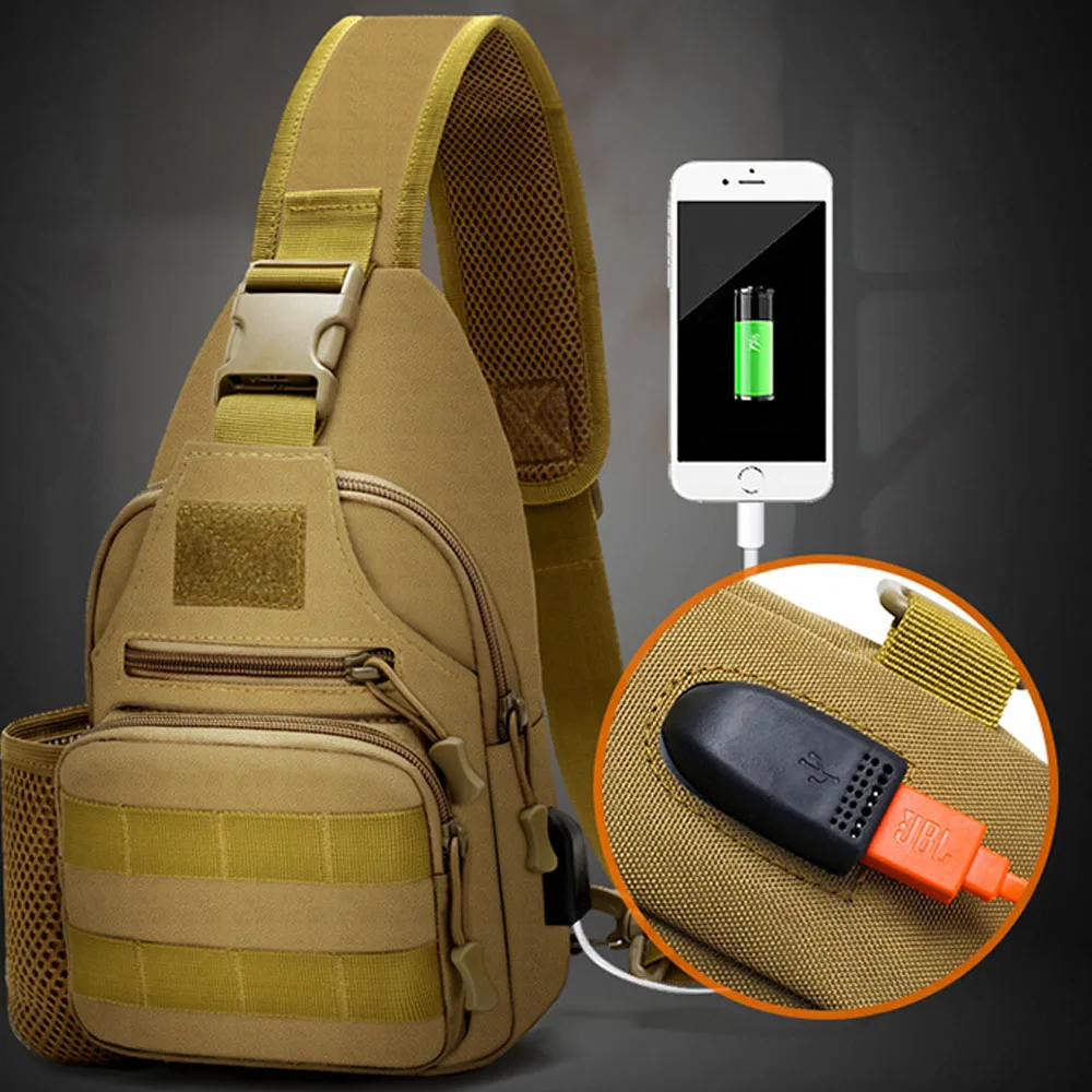 Военная Тактическая Сумка через плечо армейская Спортивная нагрудная сумка с USB