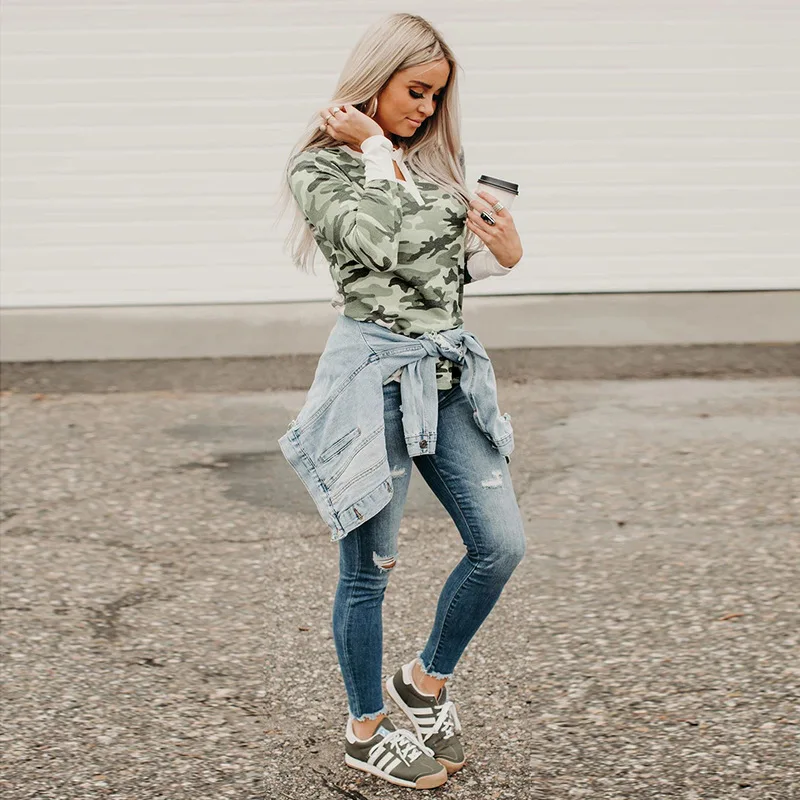 

Camouflage Color Matching New Loose Long Sleeve Women's T-shirt Fall 2020 Women Sweatshirts
