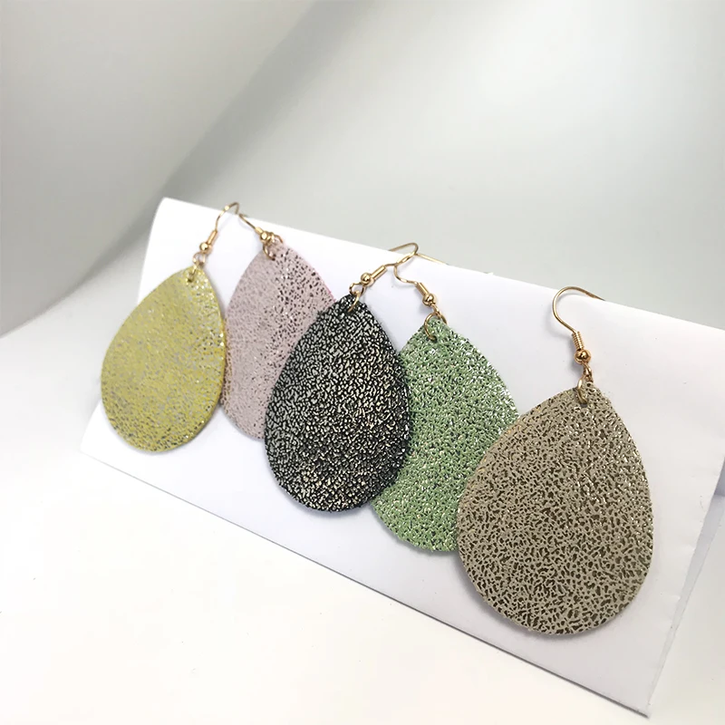 Модные блестящие серьги M & G из натуральной кожи кожаные Подвесные в форме капли