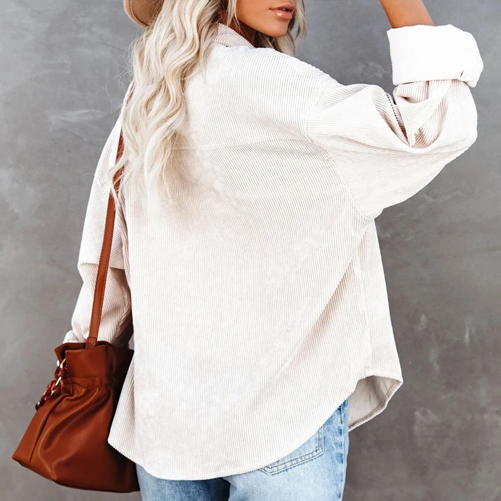 

Autumn Winter Casual Corduroy Shirt Women Long Sleeve Solid Loose Streetwear Tops Single Breasted Ladies Shirt Blouses Outwear