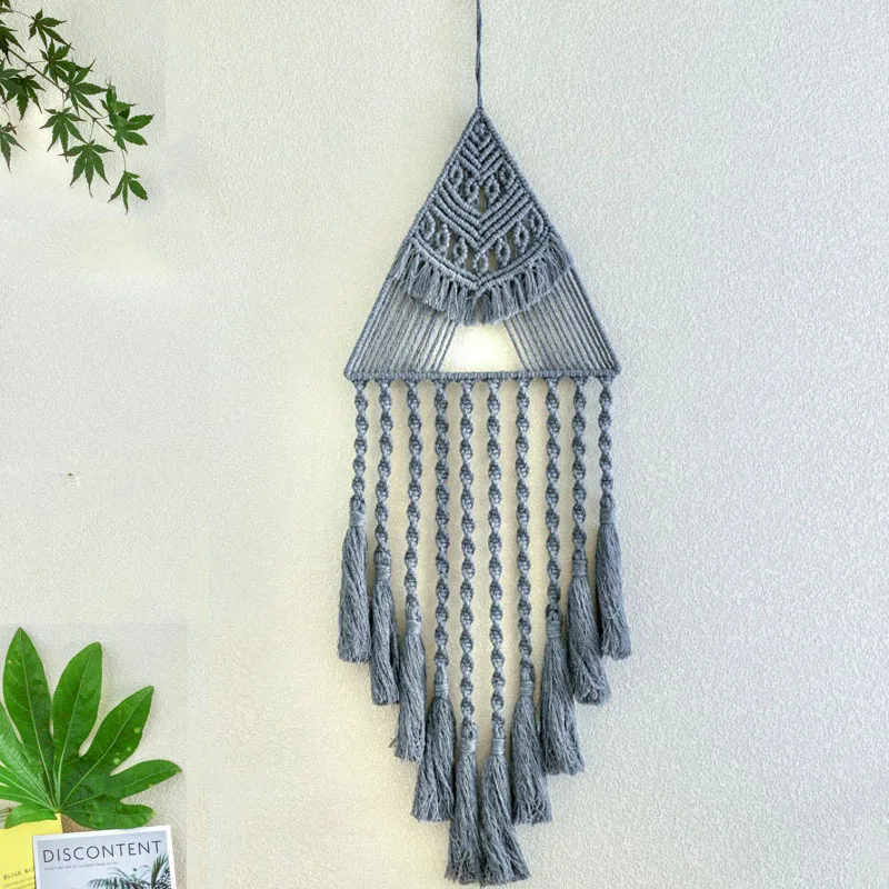 

Triangular Handmade Macrame Hoop Dream Catcher for Wall Art Hanging Bedroom Home Decoration Ornament Craft Gift Woven Tapestry