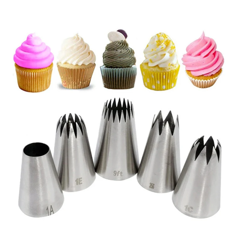 

5pcs/set Large Stainless Steel Cake Cream Icing Nozzle Cupcake Head Dessert Decorators