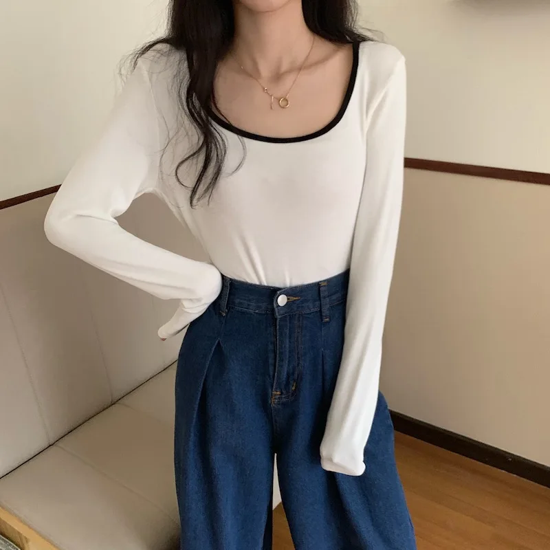 

XZ1298 2021 new Women's long-sleeved T-shirt with a slim fit top all-match student