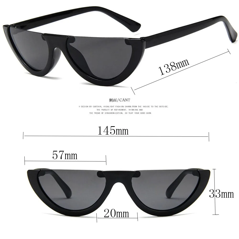 

KLASSNUM 2019 Sunglasses Women Sexy Ladies Retro Colorful Transparent Half Frame Small Sun Glasses Men