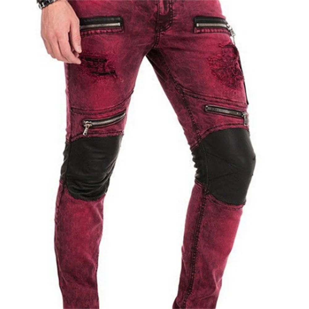 EH · MD®Кожаные джинсы до колен мужские измельченные хлопковые высокие Стрейчевые