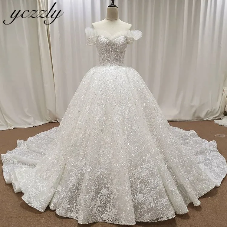 Vestido De Casamento элегантные ослепительный, милый, открытые плечи, бальное платье, кружевное свадебное платье с аппликацией Длинные свадебные платья для принцесс