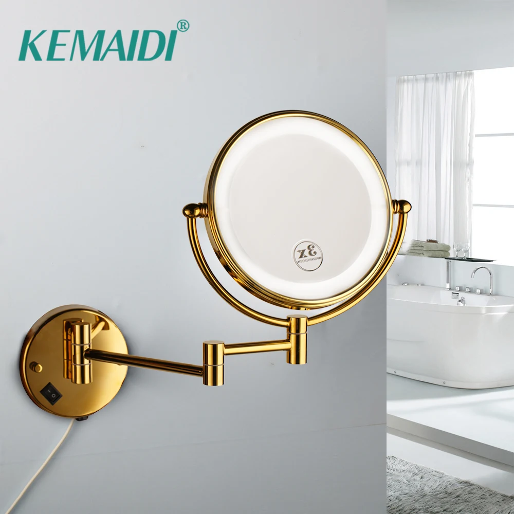 KEMAIDI настенное зеркало для макияжа с золотистым хромированным латунным
